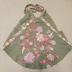 Free People Emily Halter Top Olive Green And Pink Florals